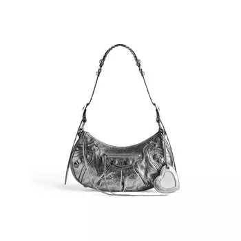 Маленькая сумка через плечо Le Cagole, металлизированная BALENCIAGA, серебряный