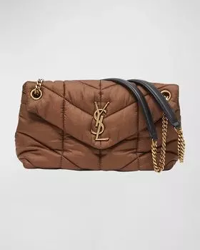 Маленькая сумка через плечо Lou Puffer YSL из стеганого нейлона Saint Laurent, цвет Tetri Brown/Nero