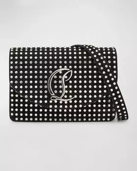 Маленькая сумка через плечо Loubi54 из замши со стразами Christian Louboutin, цвет Black Crystal