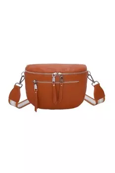 Маленькая сумка через плечо на молнии с лентой и широким холщовым ремешком Kitise, коричневый