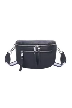 Маленькая сумка через плечо на молнии с лентой и широким холщовым ремешком Kitise, темно-синий