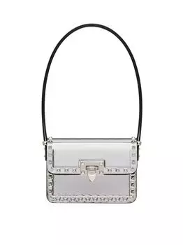Маленькая сумка через плечо Rockstud 23 из зеркальной телячьей кожи Valentino Garavani, серебряный