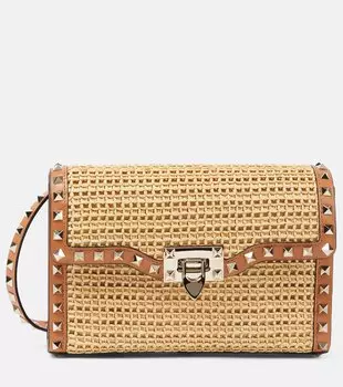 Маленькая сумка через плечо rockstud из рафии Valentino Garavani, бежевый
