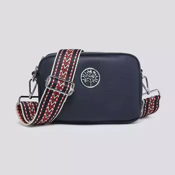 Маленькая сумка через плечо с двойными отделениями и серебряным значком с холщовым ремешком Kitise, темно-синий