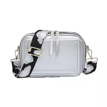Маленькая сумка через плечо с отделениями на молнии с двойной лентой и холщовым ремешком Kitise, серебро