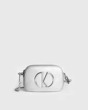 Маленькая сумка через плечо серебристого цвета на серебряной цепочке Kalk, серебро