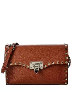 Маленькая сумка через плечо Valentino Rockstud из зернистой кожи, коричневый