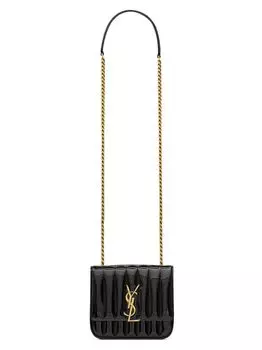 Маленькая сумка через плечо Vicky из стеганой лакированной кожи Saint Laurent, черный