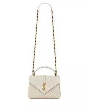 Маленькая сумка College из стеганой кожи Saint Laurent, цвет White