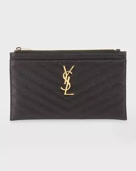 Маленькая сумка для купюр YSL Monogram из зерненой кожи Saint Laurent, цвет Black