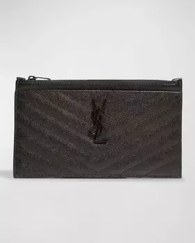 Маленькая сумка для купюр YSL Monogram из зерненой кожи Saint Laurent, цвет Black