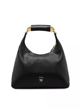 Маленькая сумка-хобо из зернистой кожи Tom Ford, черный