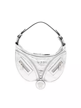 Маленькая сумка-хобо La Vacanza Medusa из металлизированной кожи Versace, серебряный