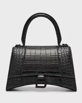 Маленькая сумка Hourglass с тиснением под крокодила и верхней ручкой Balenciaga