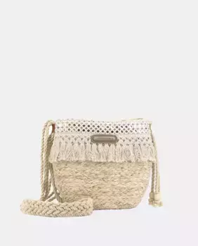 Маленькая сумка из кукурузной шелухи в сочетании с бахромой и зеркалами Sim Sastre, бежевый