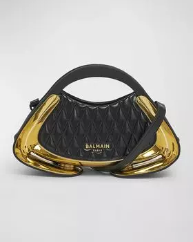 Маленькая сумка Jolie Madam с верхней ручкой из стеганой искусственной кожи Balmain, цвет Noir