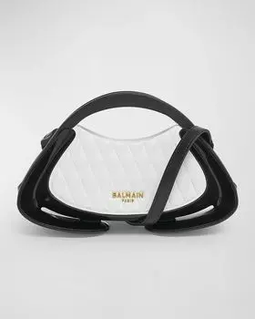 Маленькая сумка Jolie Madam с верхней ручкой из стеганого полиуретана Balmain, цвет Blanc/Noir