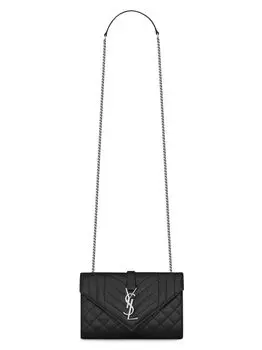 Маленькая сумка-конверт из кожи с тиснением Matelass Grain De Poudre Saint Laurent