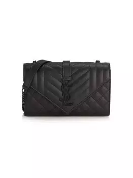 Маленькая сумка-конверт из кожи с тиснением Matelass Grain De Poudre Saint Laurent