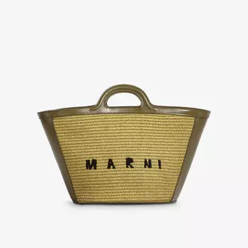 Маленькая сумка-корзина Tropicalia из смесового хлопка Marni, зеленый