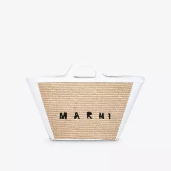 Маленькая сумка-корзина Tropicalia из смесового хлопка Marni, белый