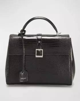 Маленькая сумка Le Fermoir с ручкой сверху в цвете Lizard Saint Laurent, цвет Nero
