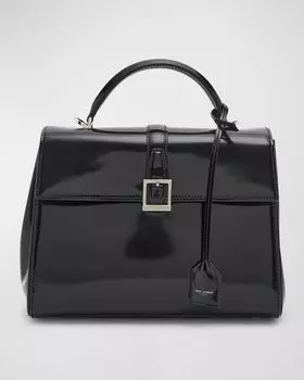 Маленькая сумка Le Fermoir с верхней ручкой из кожи Spazzolato Saint Laurent, цвет Nero