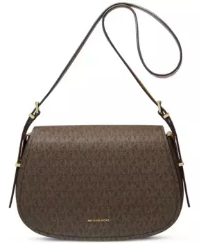 Маленькая сумка-мессенджер Lydia с монограммой и клапаном Michael Kors, коричневый/бежевый