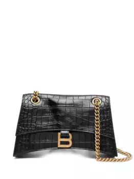 Маленькая сумка на плечо Crush с тиснением под крокодила BALENCIAGA, черный