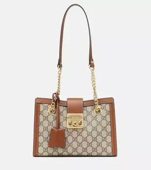 Маленькая сумка на плечо gg supreme с замком Gucci, коричневый