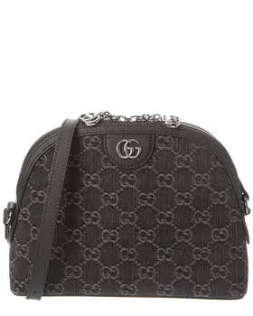 Маленькая сумка на плечо Gucci Ophidia из джинсовой ткани и кожи с узором GG, черный
