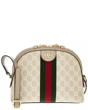 Маленькая сумка на плечо Gucci Ophidia GG из ткани и кожи, бежевый