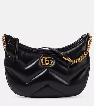 Маленькая сумка на плечо из кожи матлассе gg marmont Gucci, черный