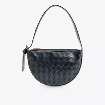Маленькая сумка на плечо Moon из кожи с узором интреччато Bottega Veneta, черный