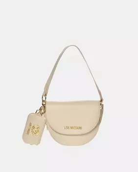 Маленькая сумка на плечо в форме полумесяца цвета экрю с клапаном Love Moschino