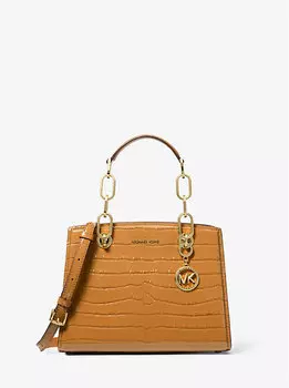 Маленькая сумка-портфель Cynthia из кожи с тиснением под крокодила Michael Kors, бежевый