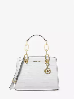 Маленькая сумка-портфель Cynthia из кожи с тиснением под крокодила Michael Kors, белый