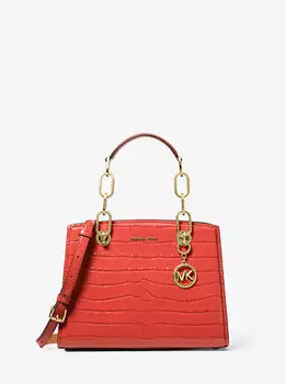Маленькая сумка-портфель Cynthia из кожи с тиснением под крокодила Michael Kors, коралловый