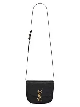 Маленькая сумка-портфель Kaia из блестящей кожи с тиснением под крокодила Saint Laurent