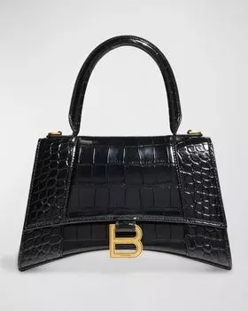 Маленькая сумка с тиснением под крокодила Hourglass Balenciaga, цвет 1000 Black