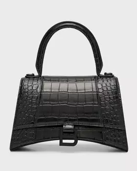 Маленькая сумка с тиснением под крокодила Hourglass Balenciaga, цвет 1000 Black