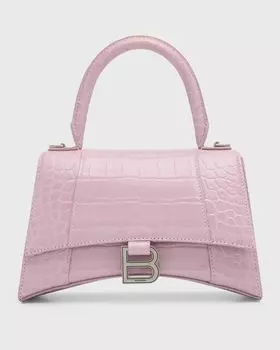 Маленькая сумка с тиснением под крокодила Hourglass Balenciaga, цвет 6904 Powder Pink
