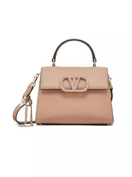 Маленькая сумка с V-образным вырезом и вышивкой драгоценными камнями Valentino Garavani, роза