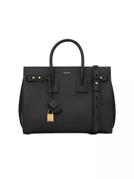 Маленькая сумка Sac De Jour Supple с верхней ручкой из зерненой кожи Saint Laurent, черный