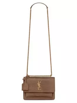 Маленькая сумка Sunset с цепочкой из ящерицы Saint Laurent, коричневый