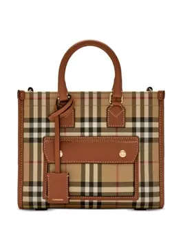 Маленькая сумка-тоут Burberry Freya в клетку, коричневый