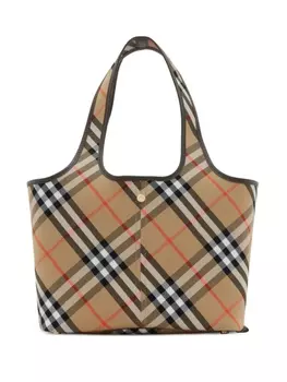 Маленькая сумка-тоут Burberry в клетку, нейтральный цвет