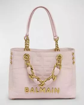Маленькая сумка-тоут Cabas 1945 из кожи с монограммой Balmain, цвет Rose Clair