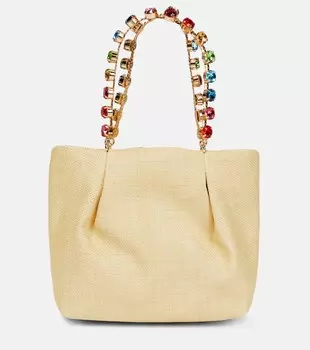 Маленькая сумка-тоут Galactic из рафии с декором Aquazzura, бежевый