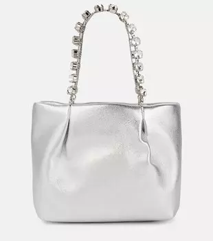 Маленькая сумка-тоут Galactic с декором из кожи Aquazzura, серебряный